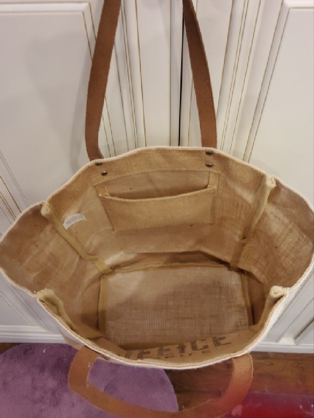 Mobile Office Jute Tote Bag in Natural and White - Picture 3 of 6